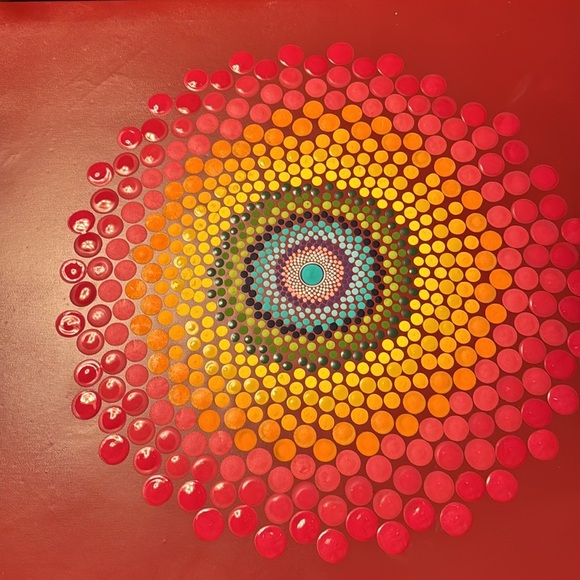 Rainbow canvas Mandala, 20 x 16“. Coded with a clear, indoor outdoor protection. - Picture 6 of 17